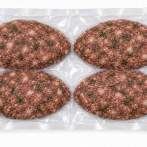 Four frozen Losh patties in sealed packaging