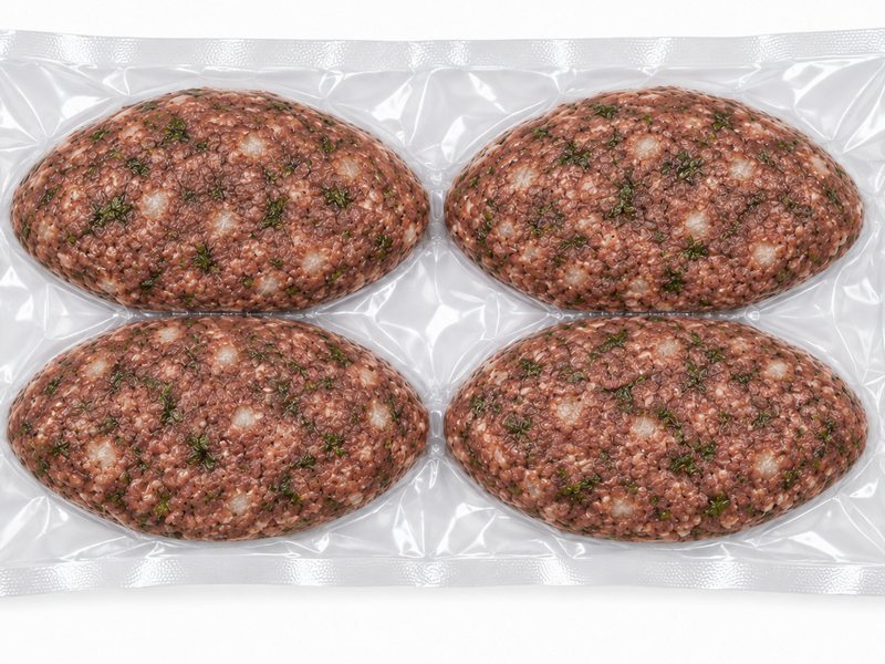 Four frozen Losh patties in sealed packaging
